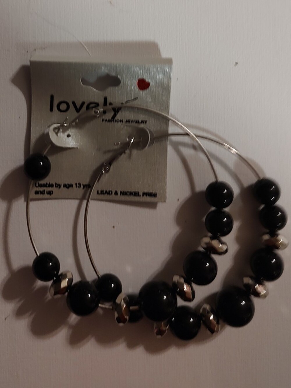 Fashion Black Beaded Hoop Earrings
